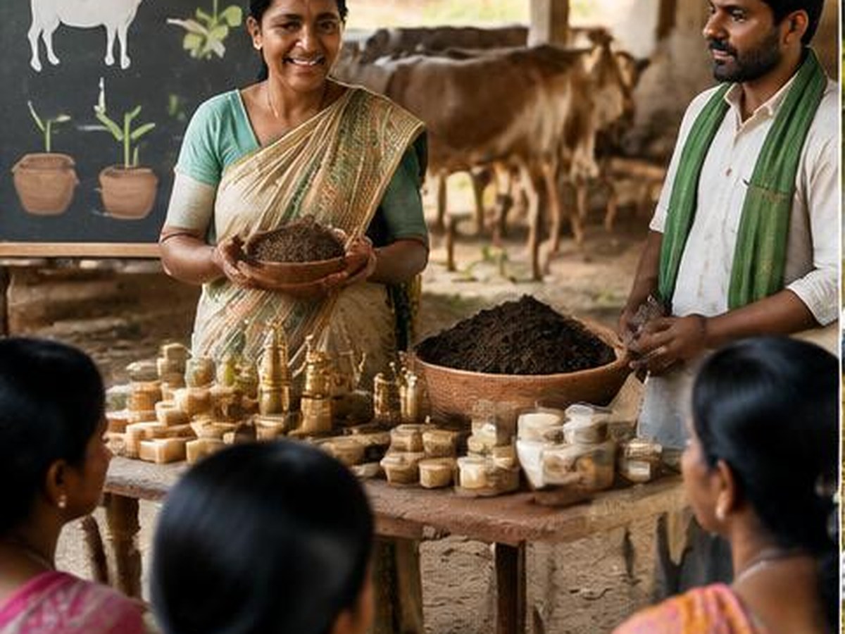 Workshop demonstrating eco-friendly cow-based products