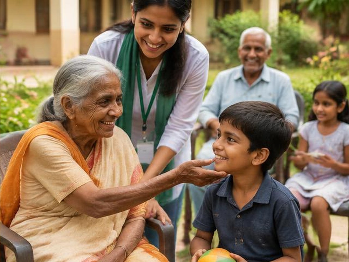 An elderly woman and child receiving compassionate community support